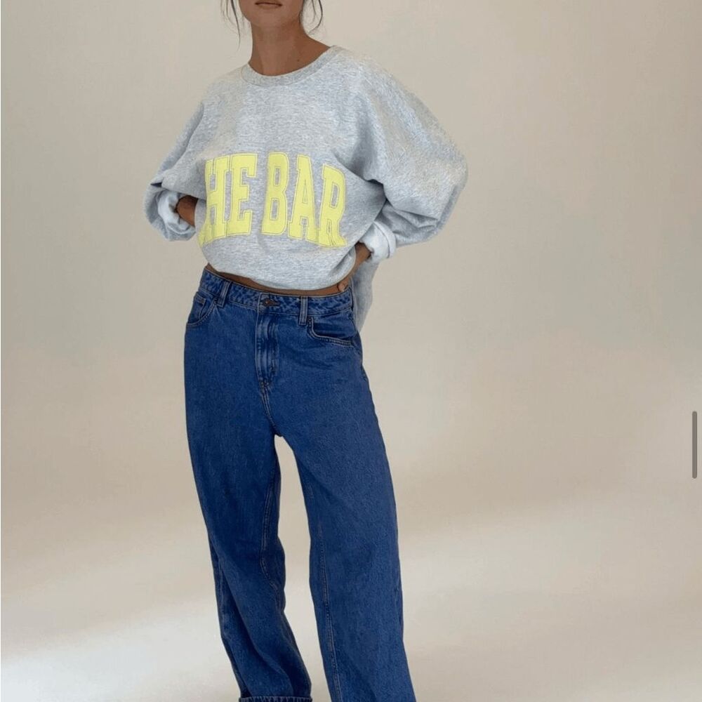 The Bar Varsity Sweatshirt in Lt Heather Grey/Lemon - Picture 7 of 13